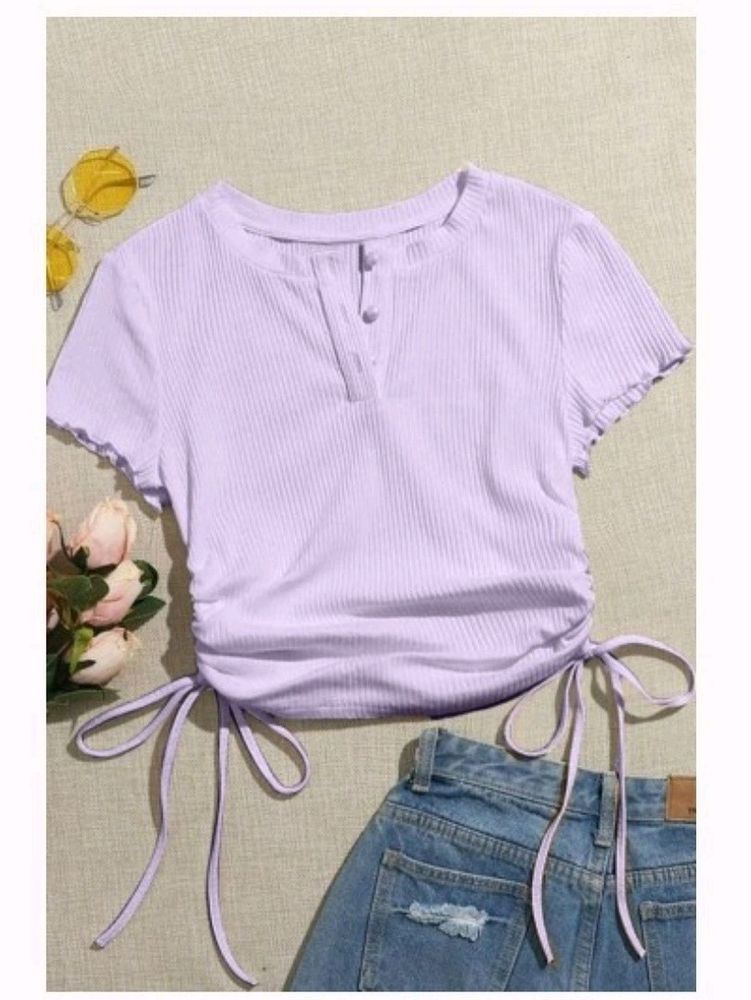 Drawstring Ribbed Lavender Top