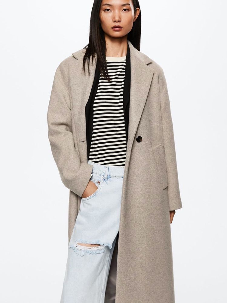 Mango Beige Oversize Woolen Coat