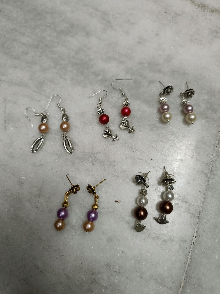 Set Of 5 New Artificial Pearl Earrings
