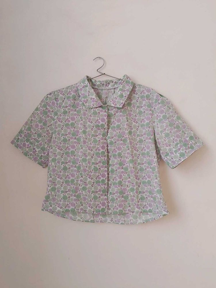 Flower Print Half Sleeves Shirt.(Women)