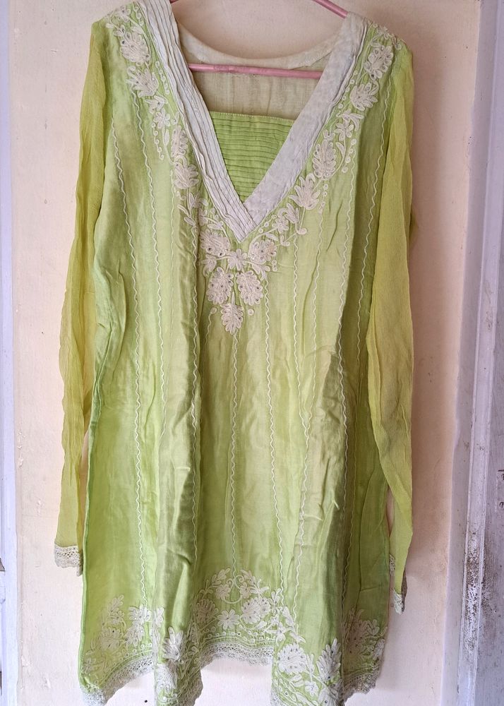 Light Green Crochet Work Anarkali Suit