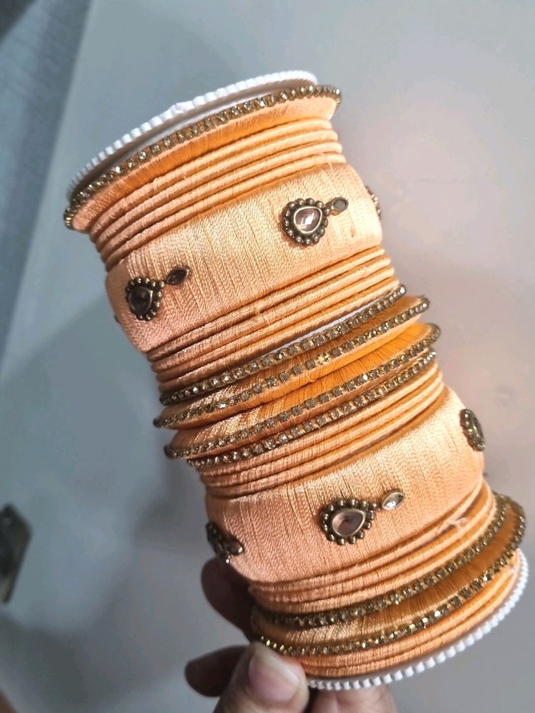 UNIQUE FABRIC BANGLES SET WITH GOLDEN EARRINGS