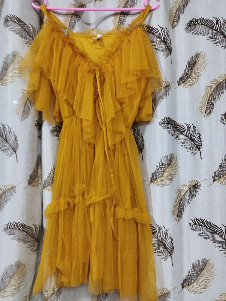 Off Shoulder Mustard Yellow Mini Dress