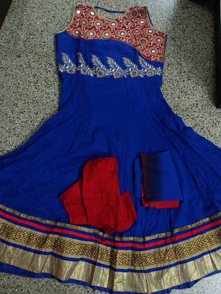 New Blue N Red Anarkali Set