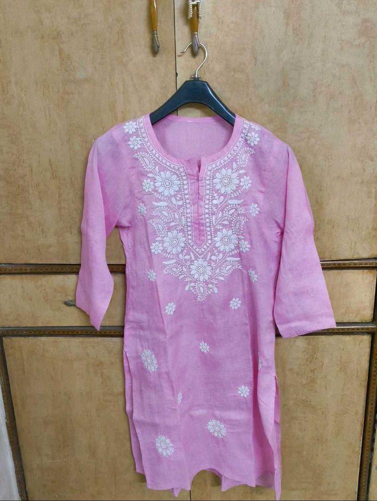 Pink Chikankari Work Beautiful Kurta