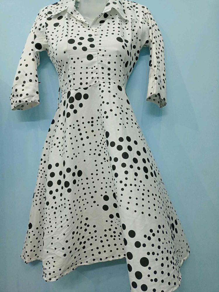 Black Dot Print Dress 34size