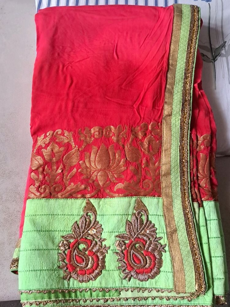 Red Saree Green Border