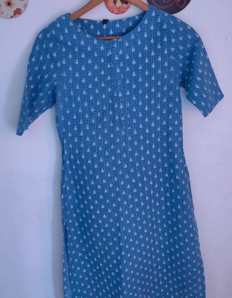 Blue Cotton Straight Kurta