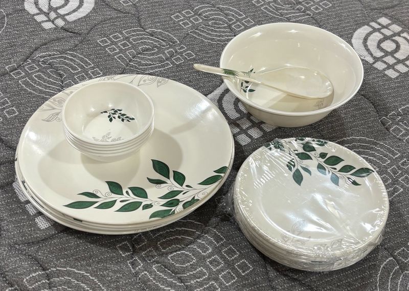 Round Leaves Print Dinner Set Pack Of 20