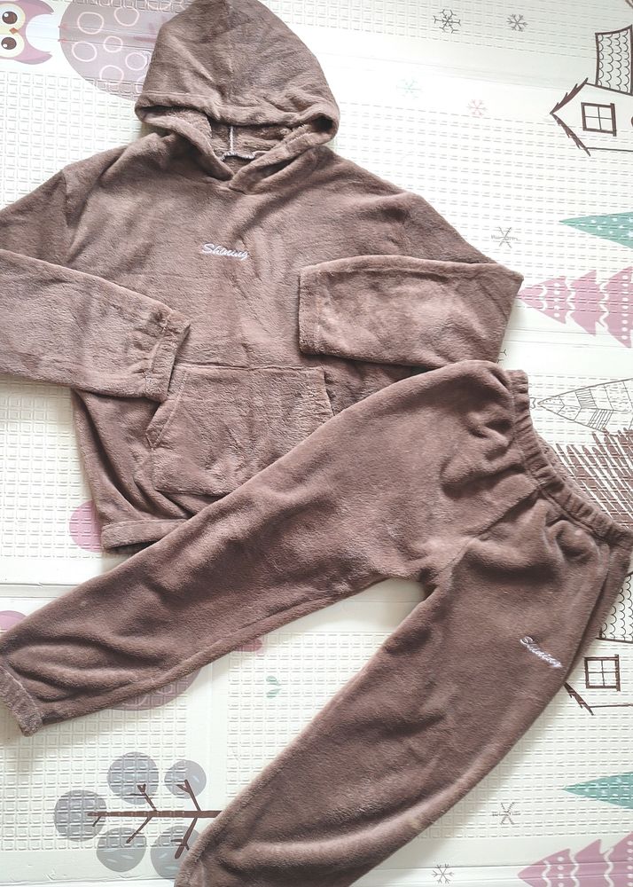 Teddy Brown Hoodie And Joggers Set/coord Set