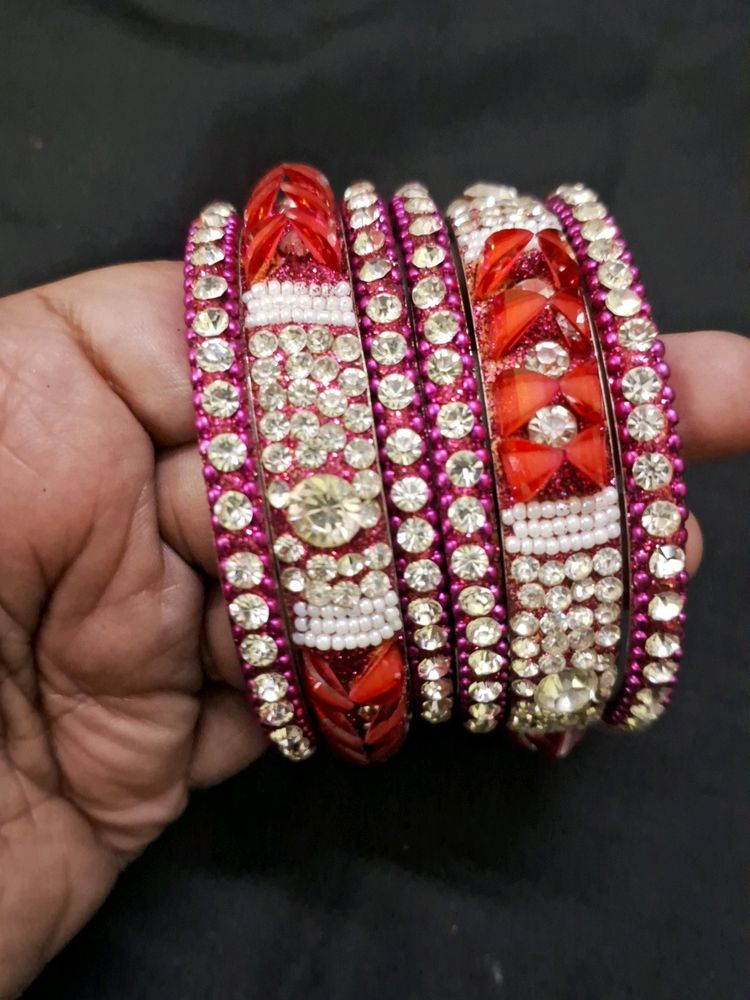 Pink Stone Bangles Set