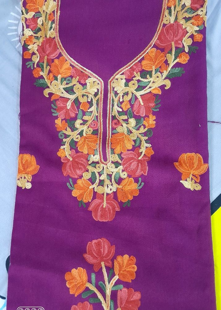 Kashmiri Embroidery Woollen Suit Purple Color