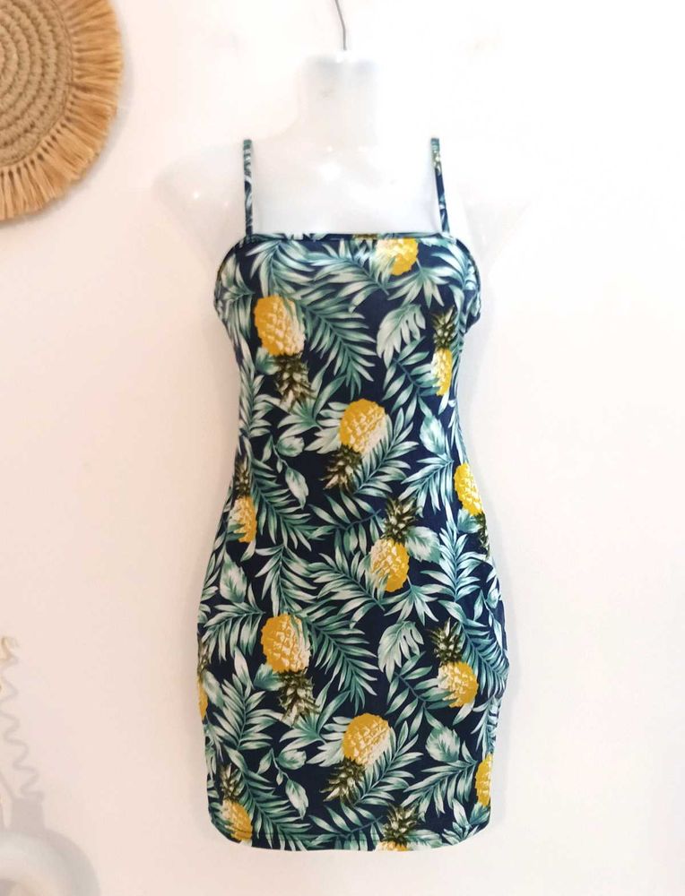 Shein Tropical Pineapple Palm Print Dress