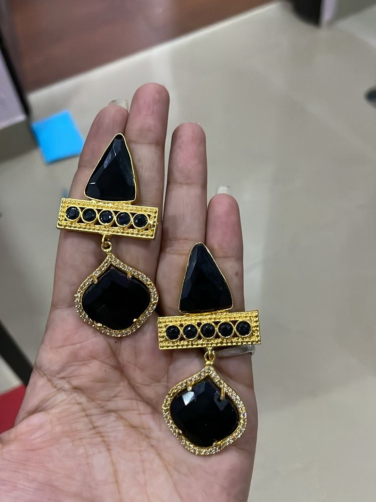 Semi Precious Black Stone Earrings