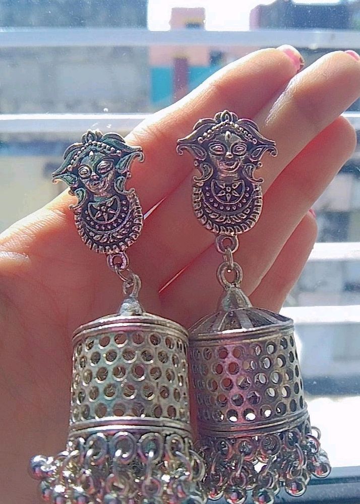 Oxidised Durga Earrings For Women