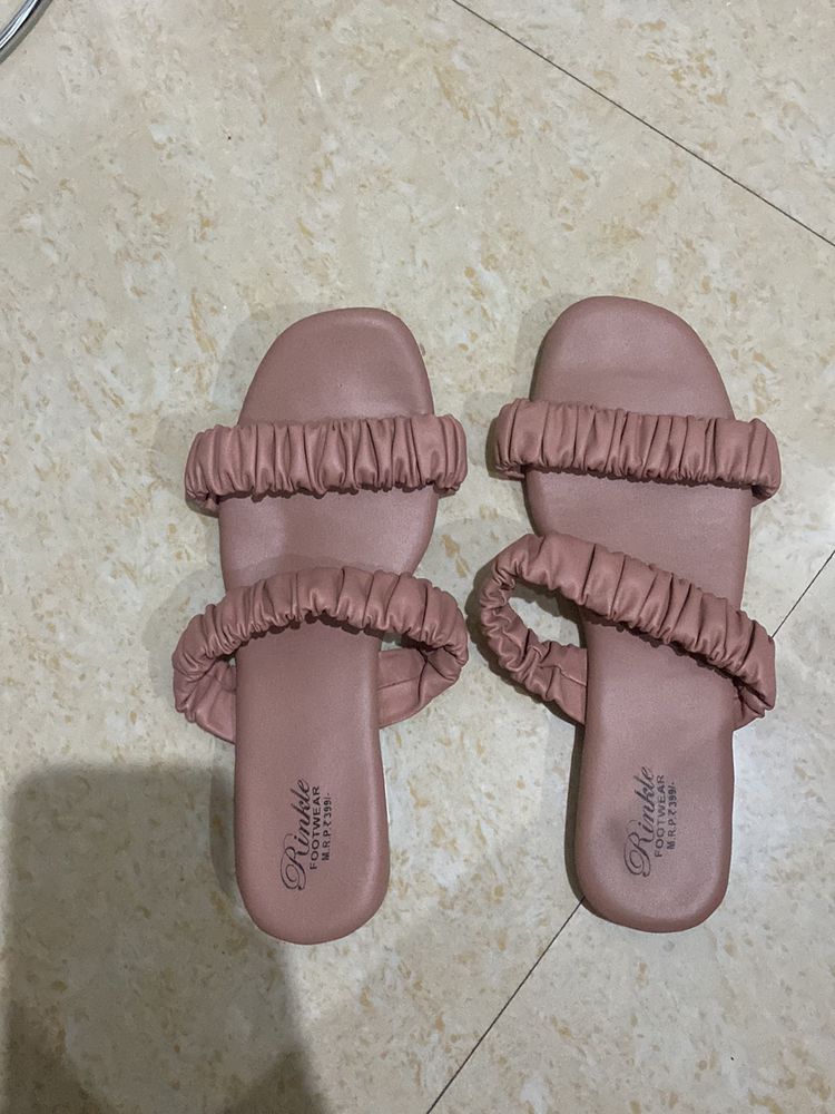 New Pink Ruffled Flat Sandals