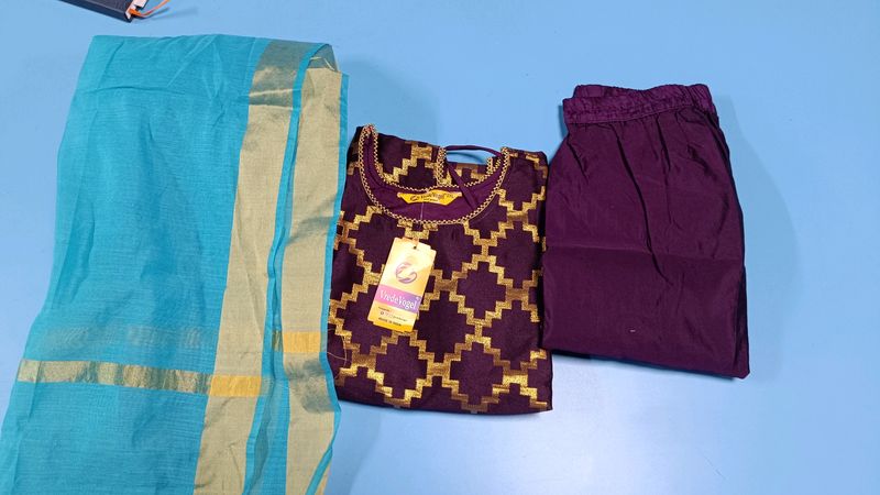 Women's Motifs Silk Blend Kurta Pant And Dupatta