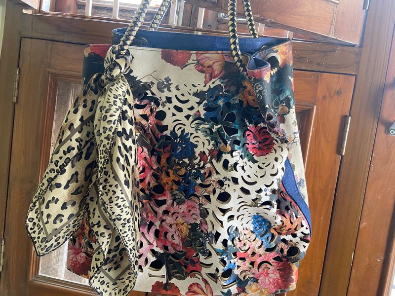 Multi Color Handbag With Scarf