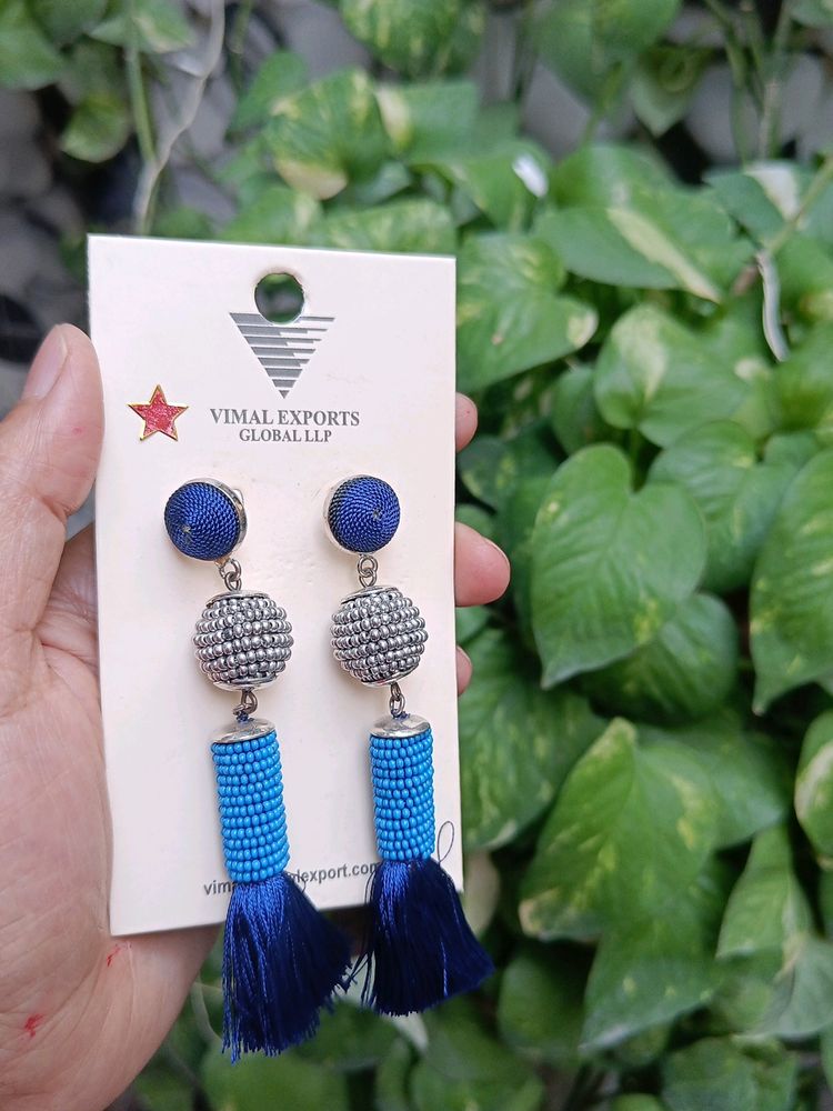 Blue Earrings Tassel