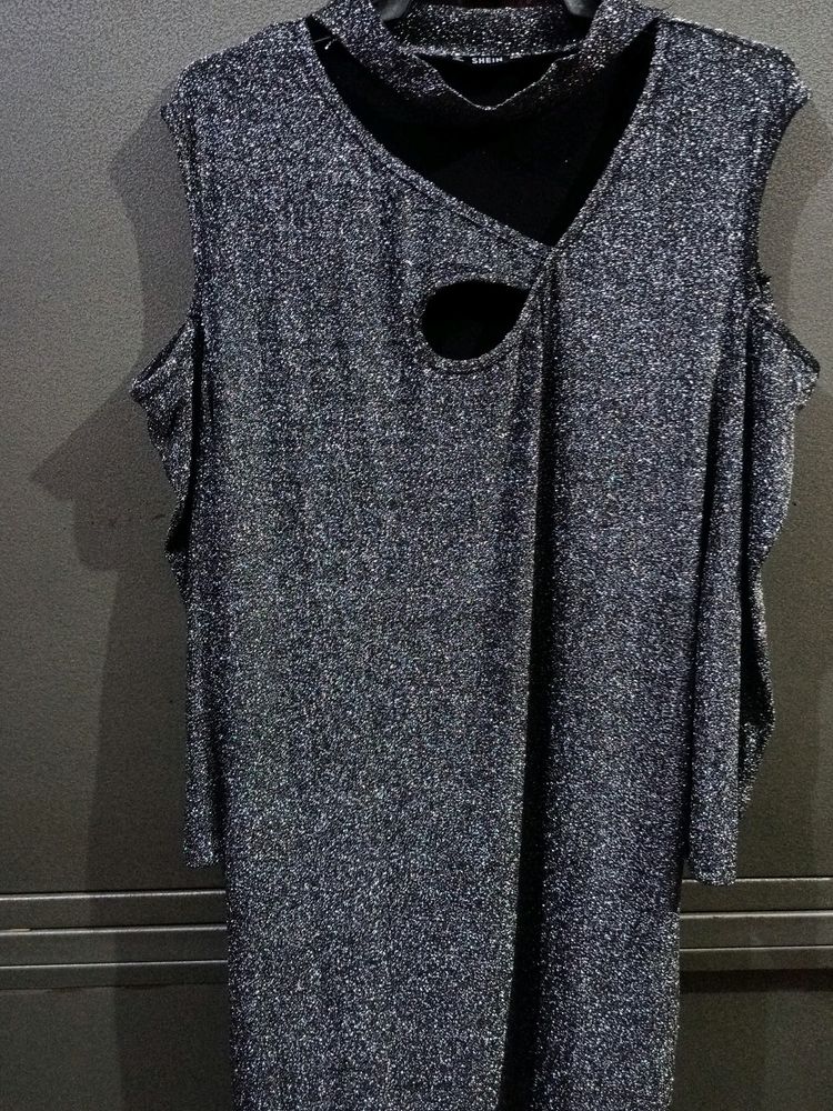 Silver Glitter Cold Shoulder Dress