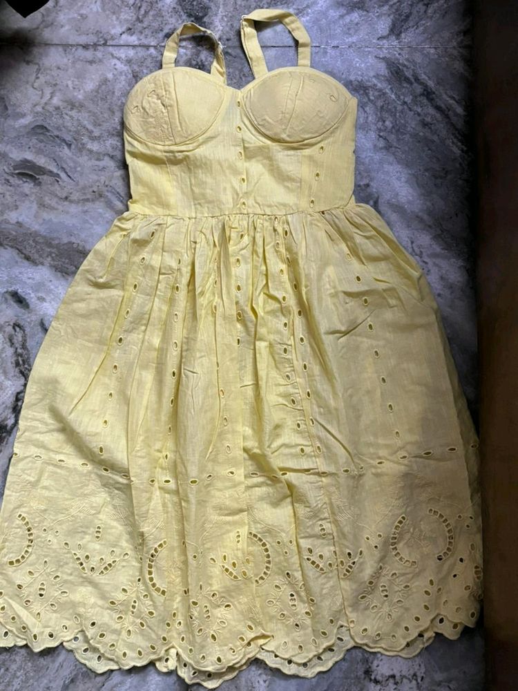 Yellow Padded A LINE DRESS