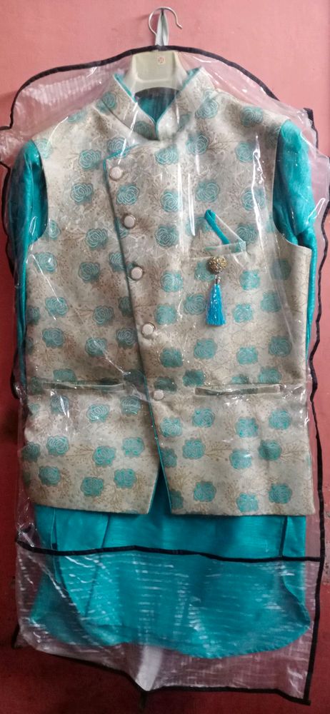 turquoise blue colour men's ethnic wear