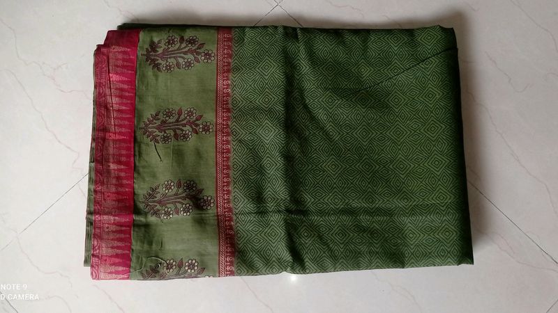 Olive Green Cotton Saree