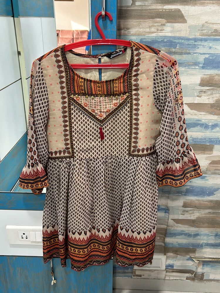 Tan and brown printed Kurti style top