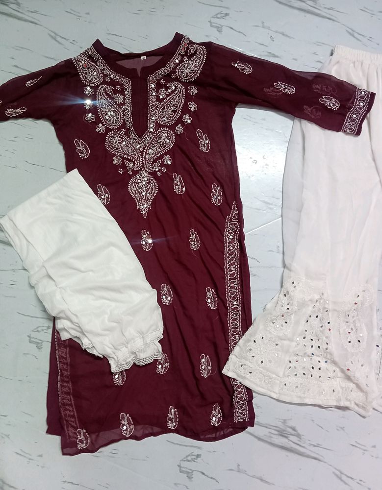 Chikankari Kurta Set 4pc New Stone Work Suit