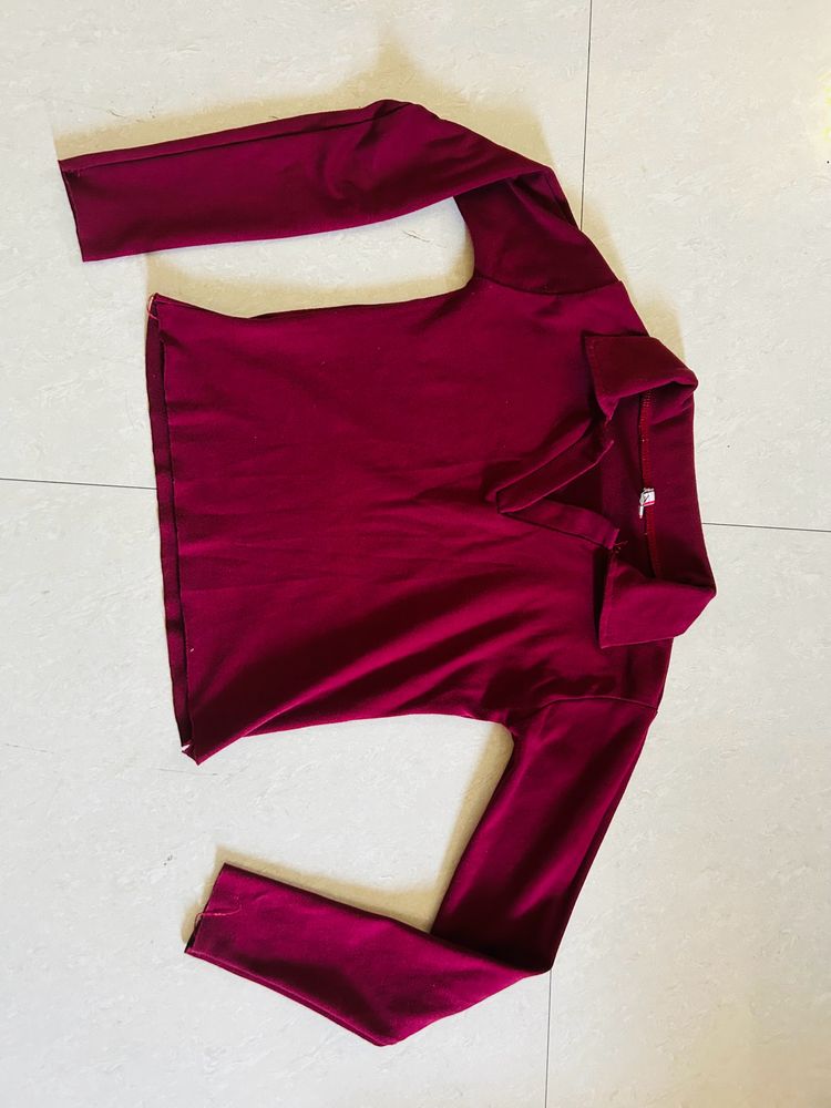 Maroon Cotton Collared Top