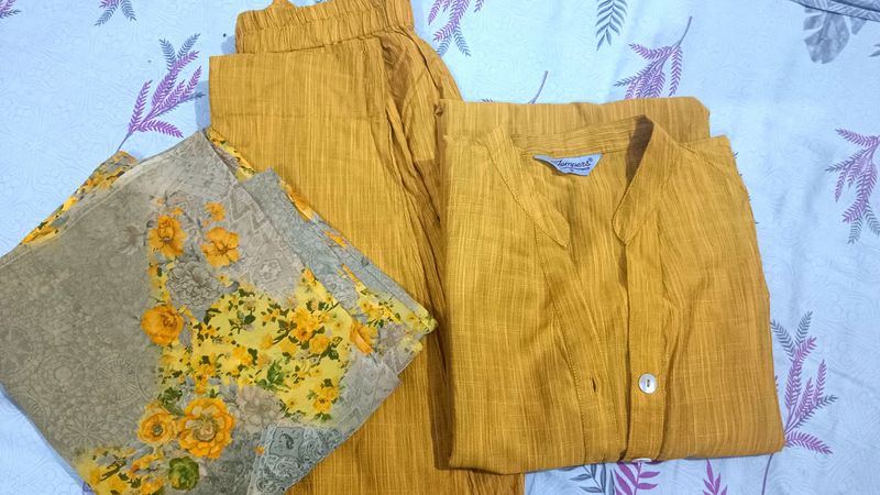 Mustard Colour Suit With Floral Georgette Dupatta