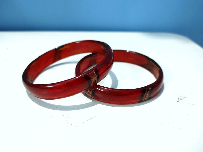 Red glass bangle pair