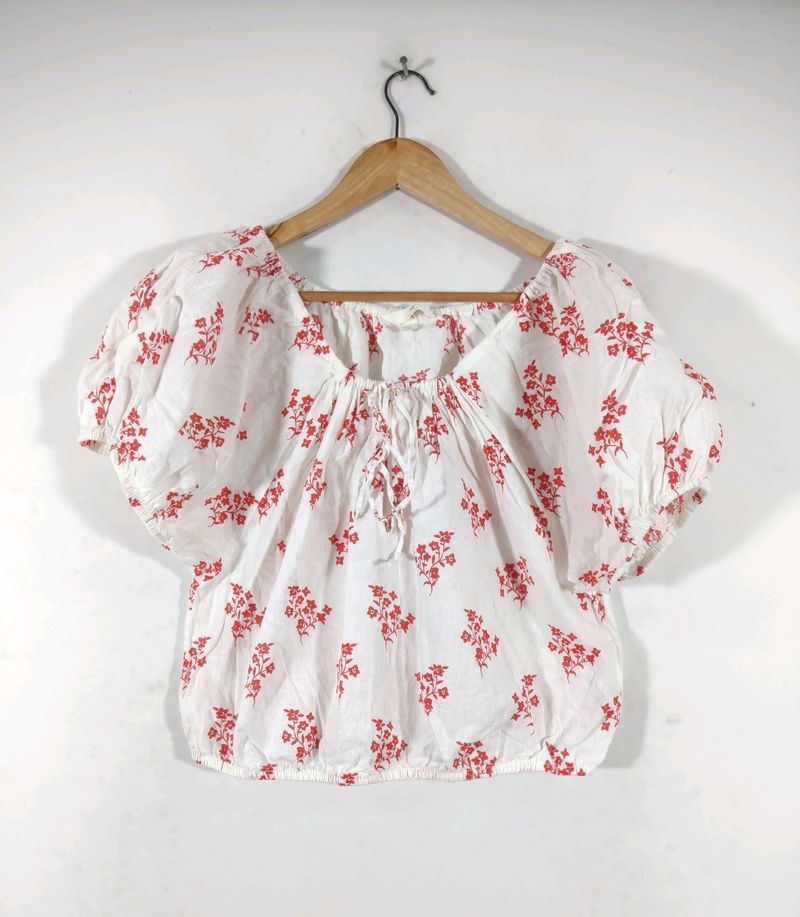 H&M White Printed Western Top (Women)