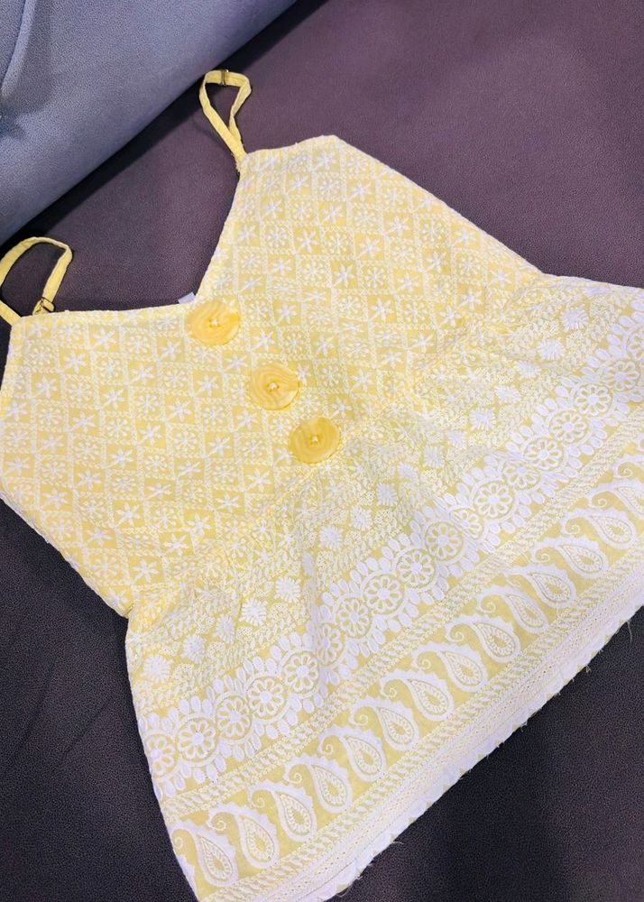 Yellow Embroidery Peplum Top