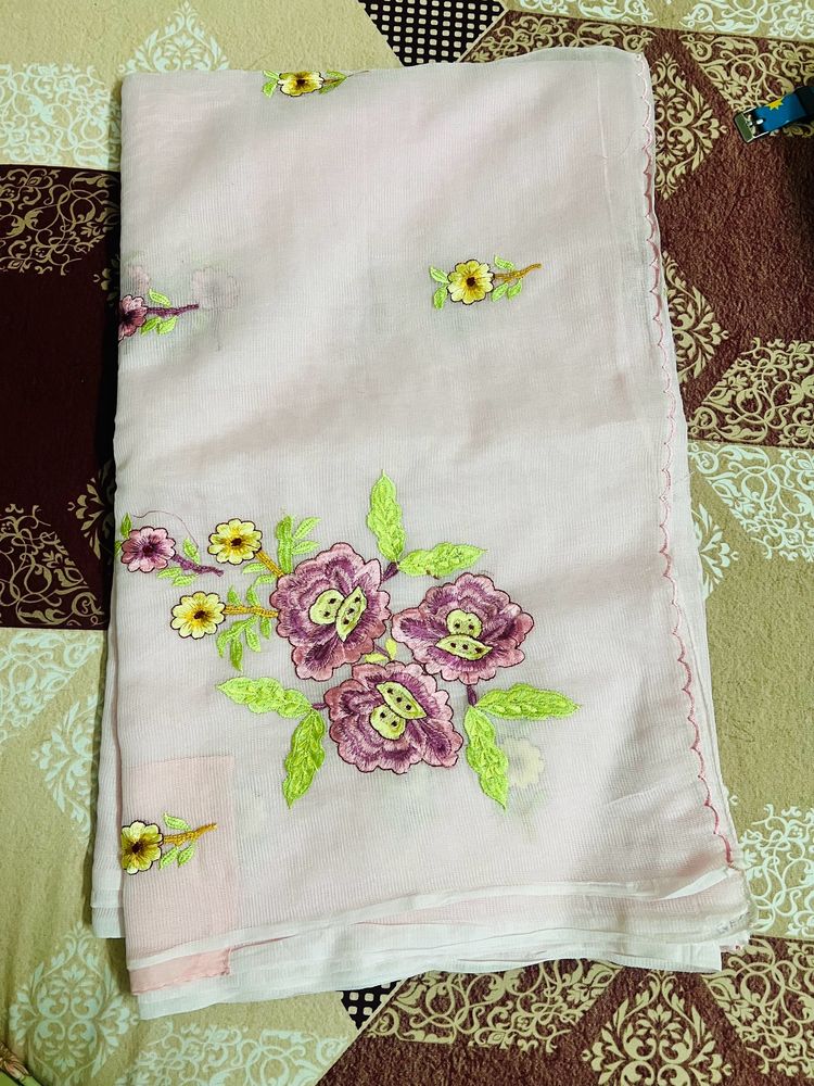 Handmade Embroidery Kota Doria Saree