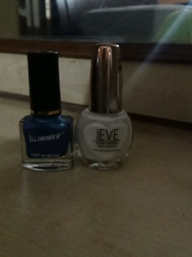 Glimmer Nail Polish Combo Blue and White Colours