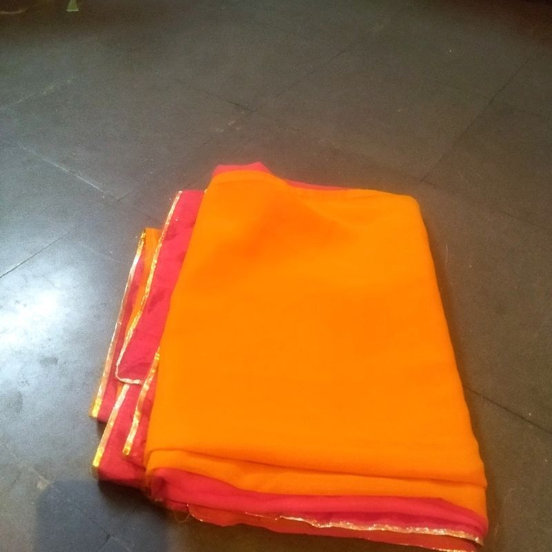 Beutiful,,red And Mango Colour Saree,,with Border