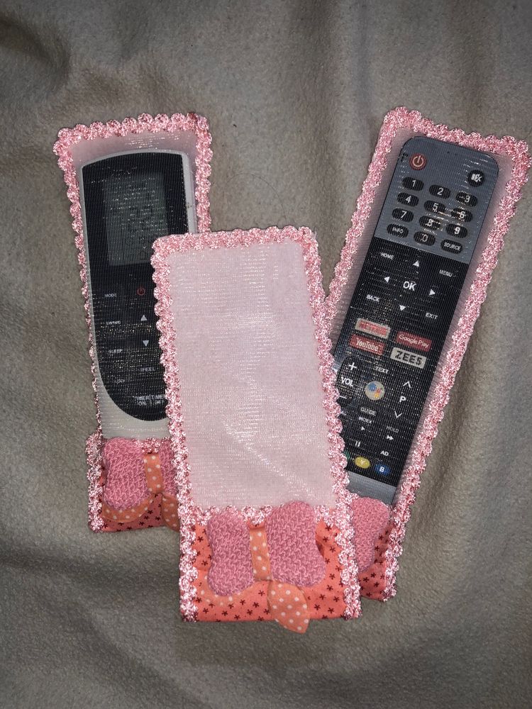 Cute Remote Cover Set Of 3 With Crochet Bow Attach