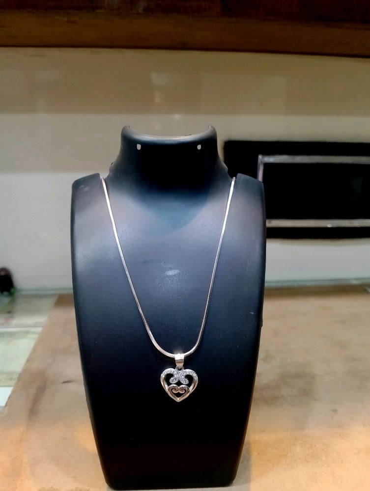 Heartshape Chain Pandent Pure Silver 925