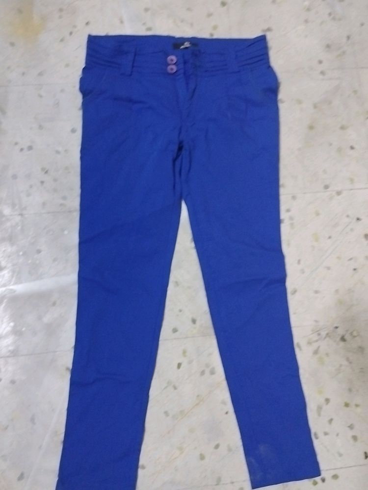 Stretchable Royal Blue Tapered Trousers
