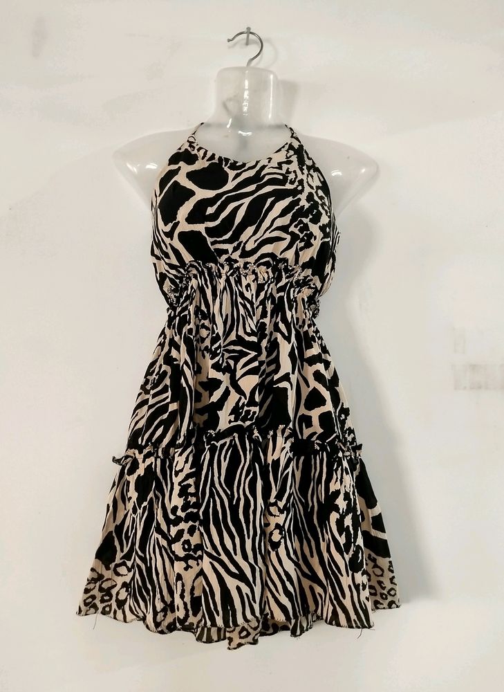 Beige And Black Printed Dress (Women's)