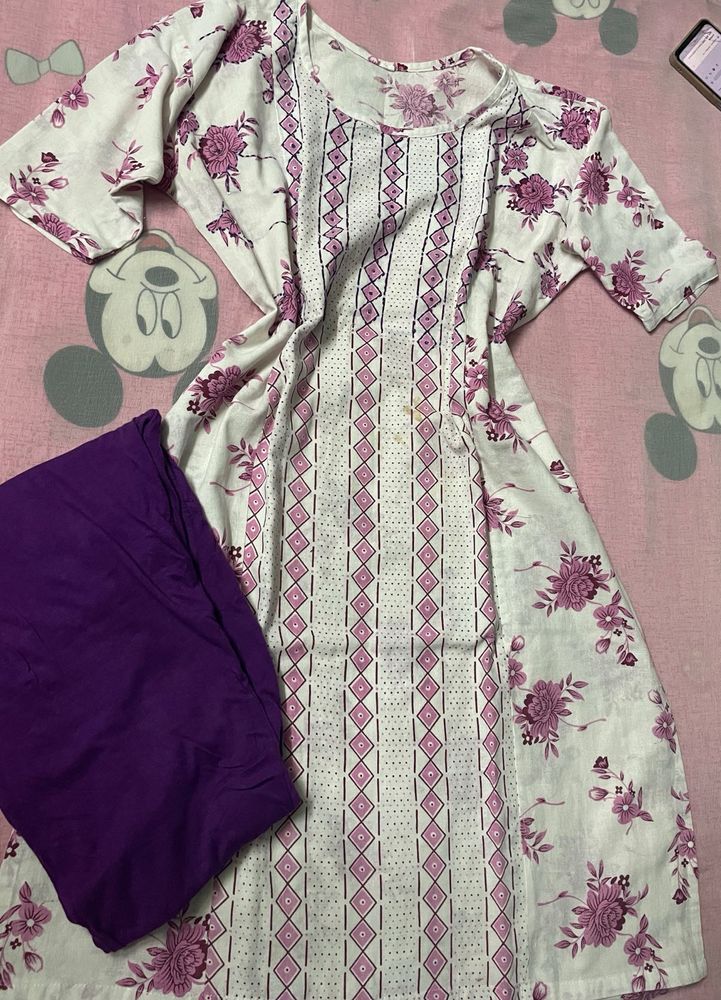 White Purple Printed Kurti