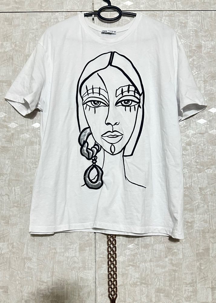 Zara Corded Face Tee Size-M