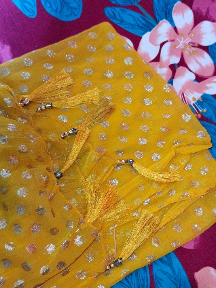 Georgette Yellow Duppta With Design