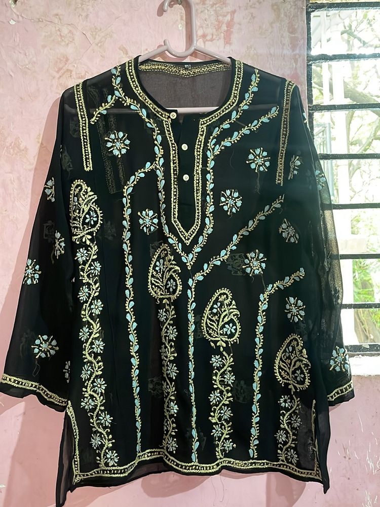 Black Chikankari Short kurti