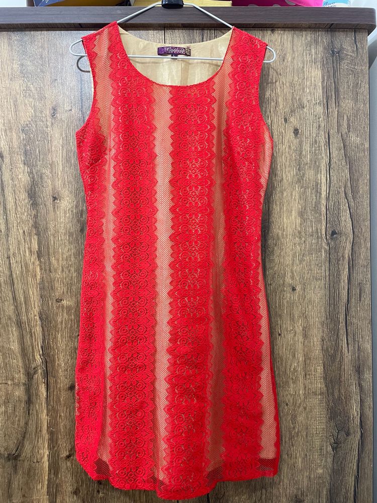 Pretty Red Lace Bodycon Dress With Lining