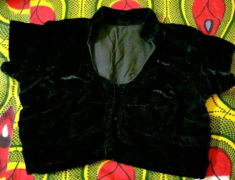 Collar Neck Black Velvet Blouse