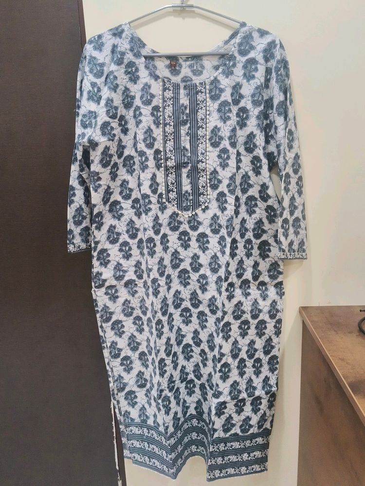 Grey Cotton Kurta With Dupatta