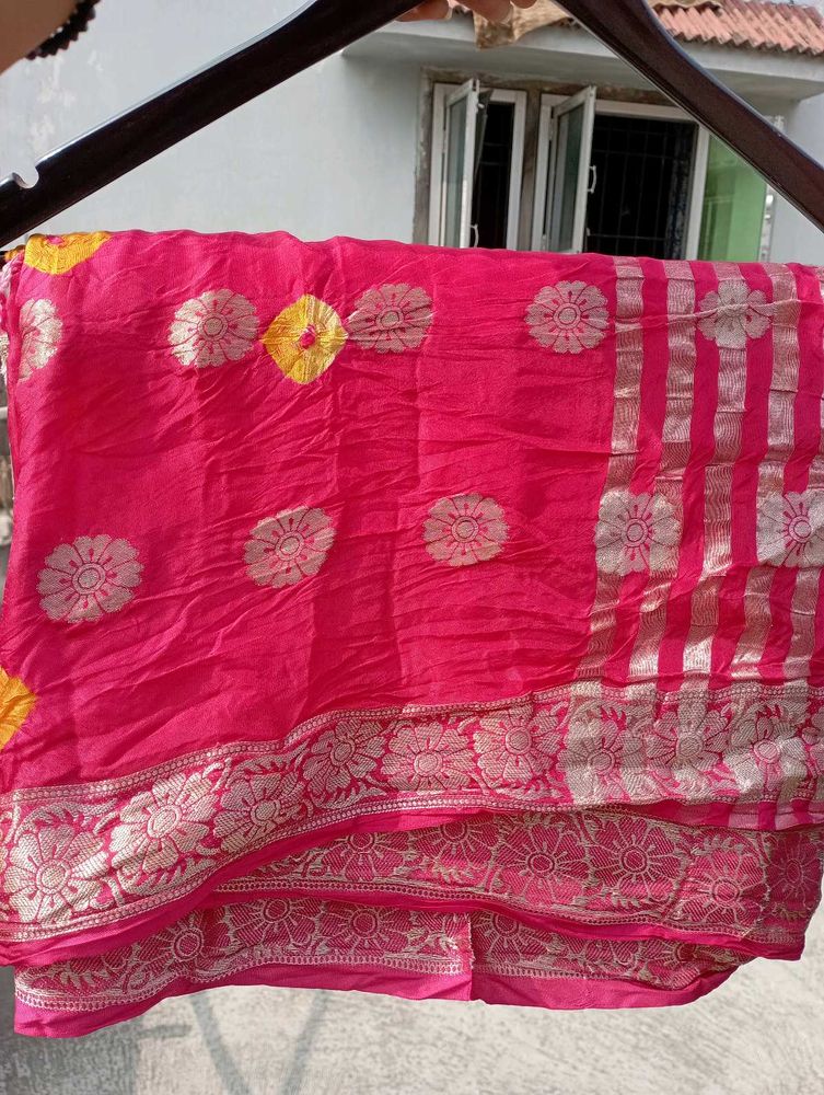 Dola Silk Rani Pink Saree, New Without Tag