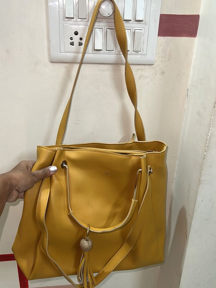 Leather Bag Yellow Super Spacious And Elegant